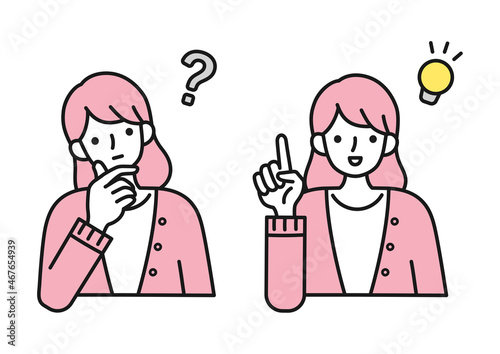 考える・ひらめく女性のイラスト　セット
