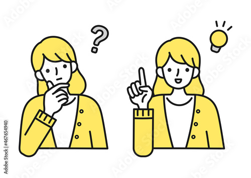 考える・ひらめく女性のイラスト　セット