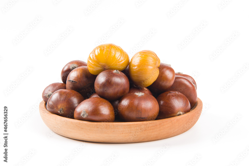Close-up Chestnuts with peeled isolated on white background. Close-up Chestnuts with peeled isolated on white background.