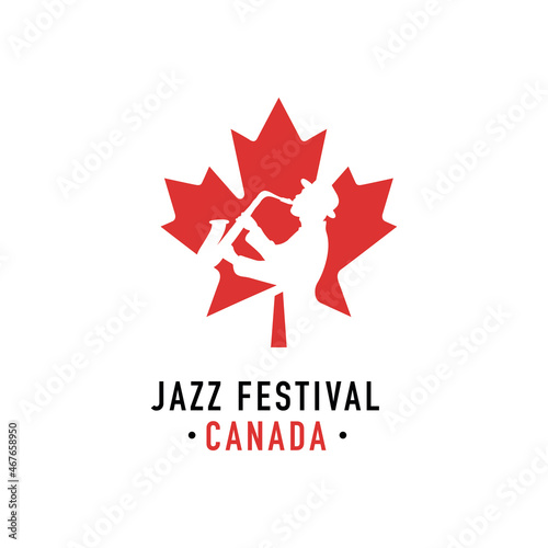 Cuadro en lienzo Music logo design vector template illustration with red canadian maple leaf