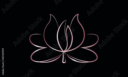 Water flower logo in art deco style. Golden line element in black background. Luxury art work.Vector illustration, isolated