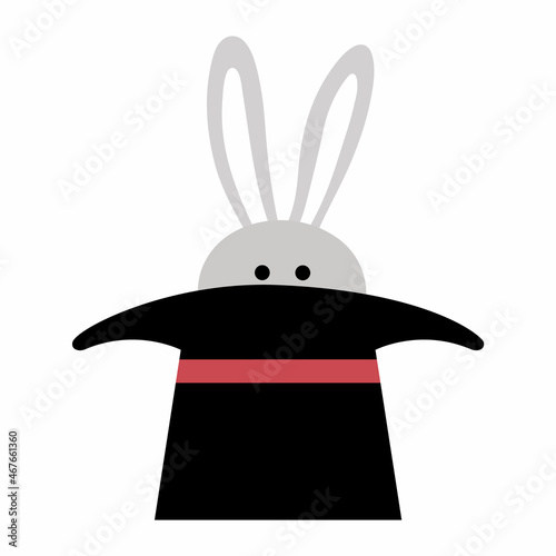 Magician hat with rabbit. Vector circus animal. Wizard or juggler equipment icon. Cute funny festival character clip art. Street show comedian illustration.