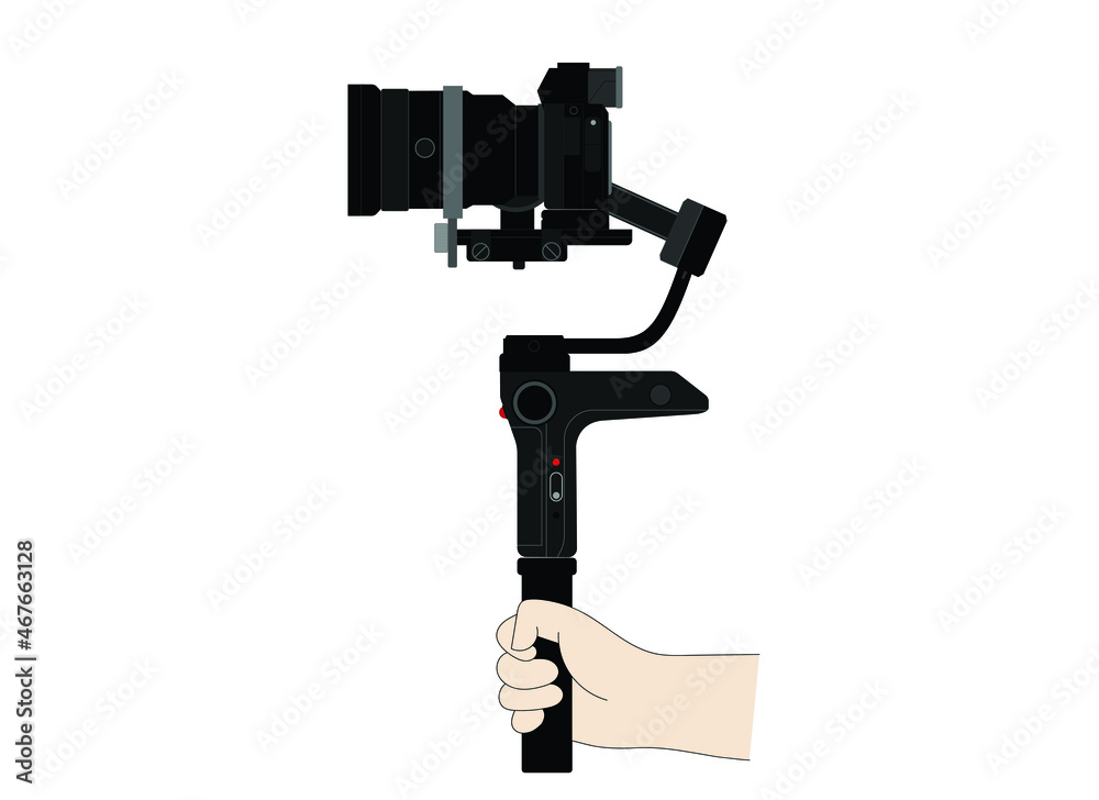 DSLR camera on 3-axis Gimbal with handheld by cameraman DSLR camera on 3-axis Gimbal with handheld by cameraman