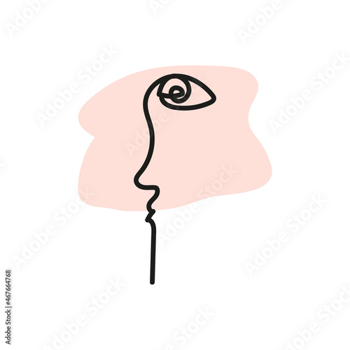 Minimalistic elegant concept with face and abstract shape are isolated. Contemporary hand drawn vector illustration. Design for poster, postcard, banner, interior, textile.