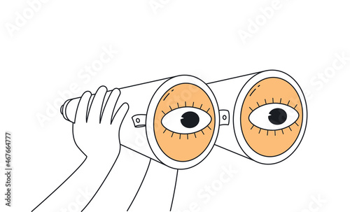 Binoculars in hand, eyes look forward. Concept target search, vision future, strategy for business.