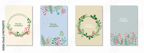 Set of Winter Holiday template for Christmas day, Holiday design. Merry Christmas, New years day, illustration. Vector illustration.