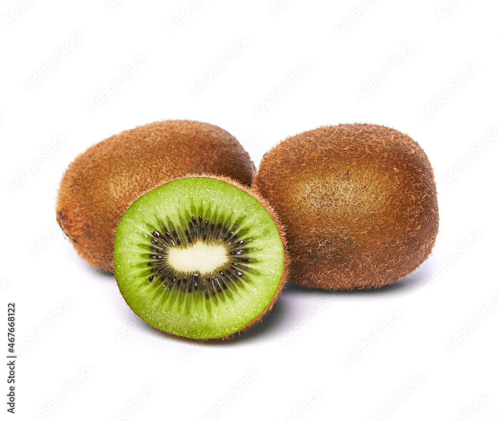 Bunch of kiwis and slice isolated on a white background Bunch of kiwis and slice isolated on a white background