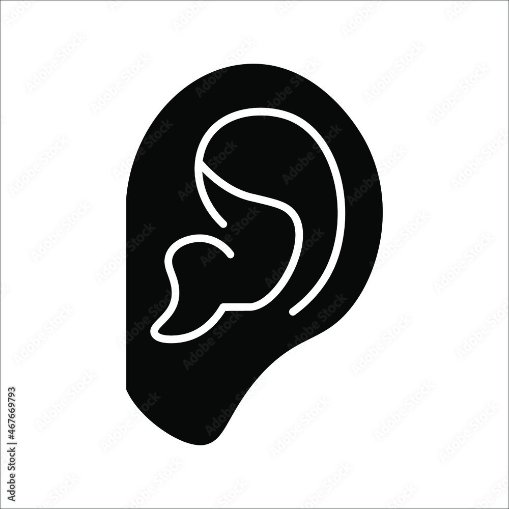 Ear vector icon, hearing symbol. Simple, flat design for web or mobile app on white background. color editable Ear vector icon, hearing symbol. Simple, flat design for web or mobile app on white background. color editable
