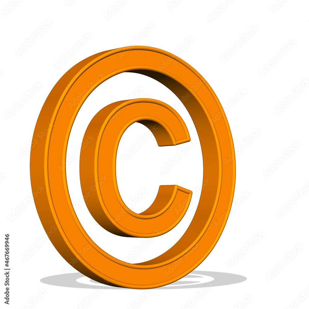 Fototapeta premium Copyright-Zeichen, 3d-Illustration vor weißem Hintergrund