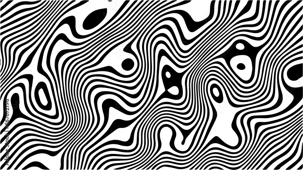 Liquify line monochrome background. White and black wavy stripes.
