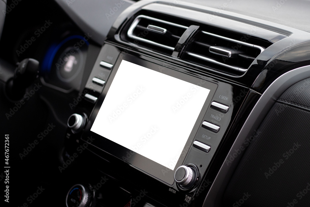 The interior of the car. Car-mounted tablet with mockup
