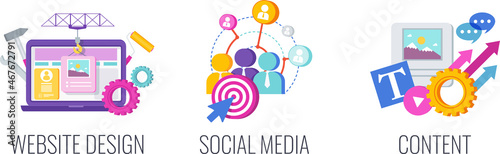 Function of Social Media. Infographics banner with icon.
