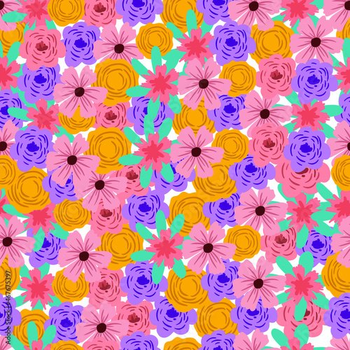 Flower spring seamless pattern hand drawn vector illustration