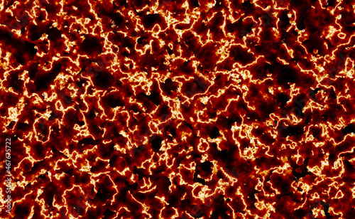 Heat red lava fire background of eruption volcano. Red lava texture background. Molten lava texture. Lava crack ground mud textured background. Armageddon or Hell Concept. Danger terrain heat.