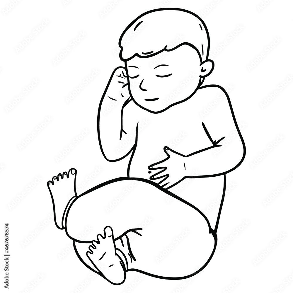 Outline illustration of newborn baby on white background. Happy family. Outline illustration of newborn baby on white background. Happy family.