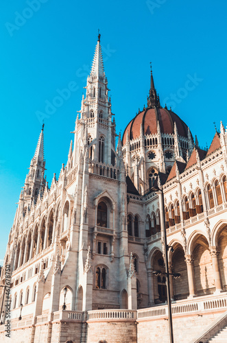 Hungarian Parliament building in Budapest at the daylight.  Gothic architecture exterior. Tourist destination.  © tramster