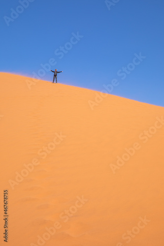 Unidentified girl standing on dune 45  Sossusvlei  Namib-Naukluft National Park  Namibia.