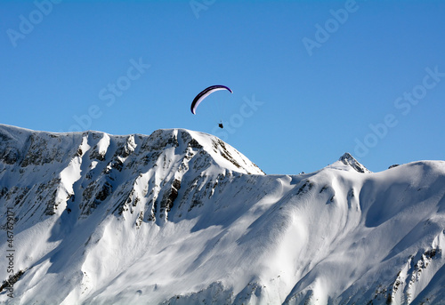 Paragliding over Swiss Alps, Fiesheralp, Valais, Switzerland