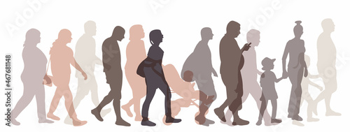 people walking silhouette, isolated, vector
