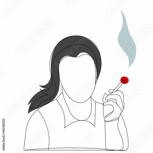 woman smoking one line drawing isolated, vector