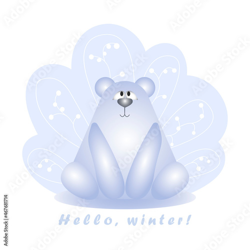 Polar bear. Winter postcard. Vector cute illustration 
