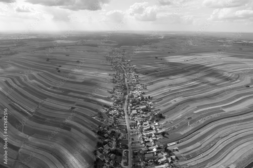 Village, amazing in Poland from a bird's eye view from a drone. Sułoszowa - the longest village from the drone.