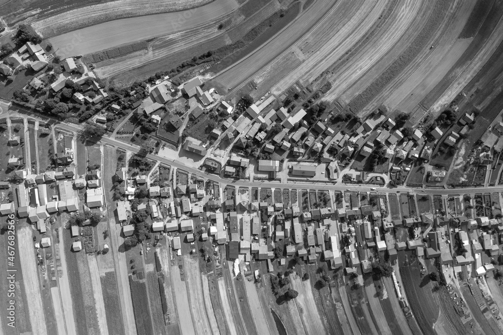 Village, amazing in Poland from a bird's eye view from a drone. Sułoszowa - the longest village from the drone.