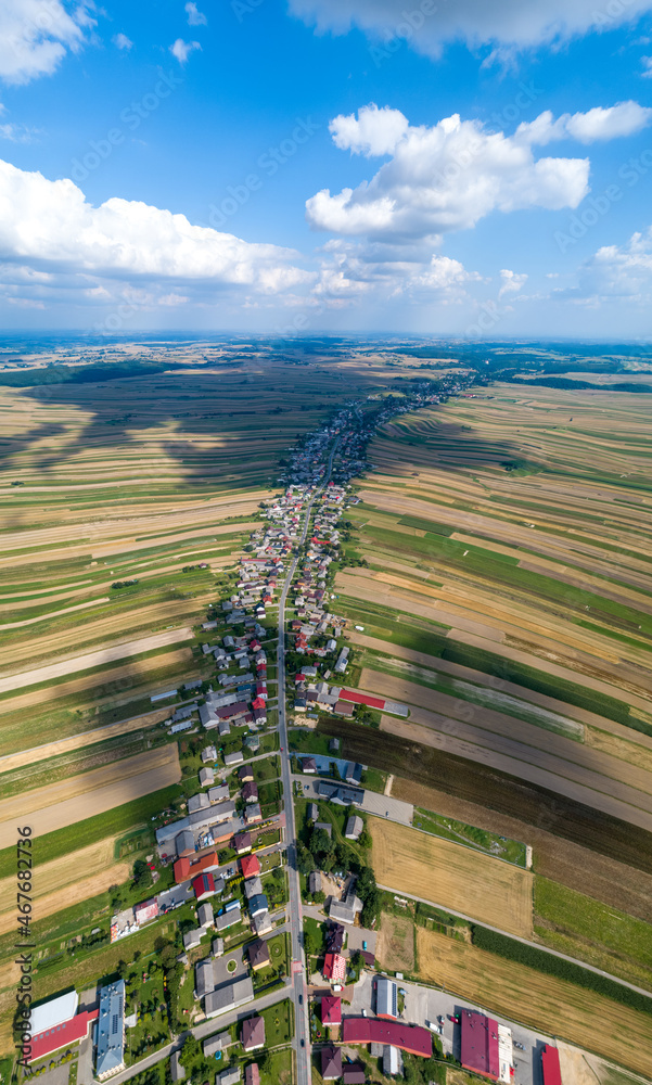Village, amazing in Poland from a bird's eye view from a drone. Sułoszowa - the longest village from the drone.