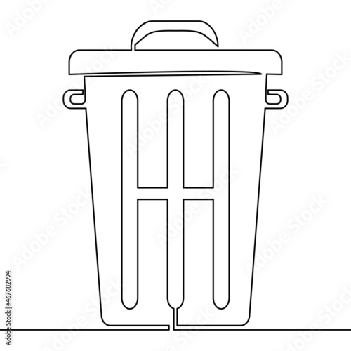 Continuous line drawing Trash can icon concept