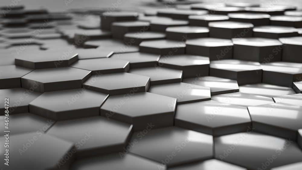 3D-Illustration of a hexagonal pattern, abstract background texture concept