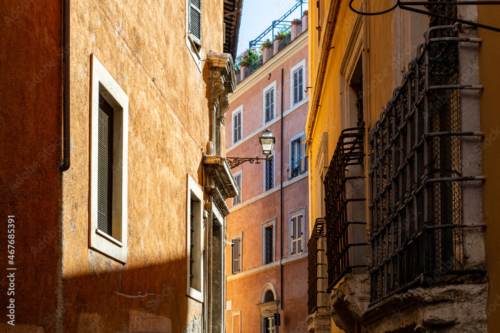 Narrow street in the center of Rome, Italy