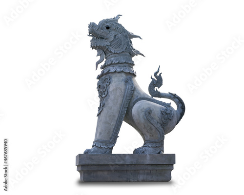 Lion statue in temple of Thailand.Isolated on white background. This has clipping path. 
