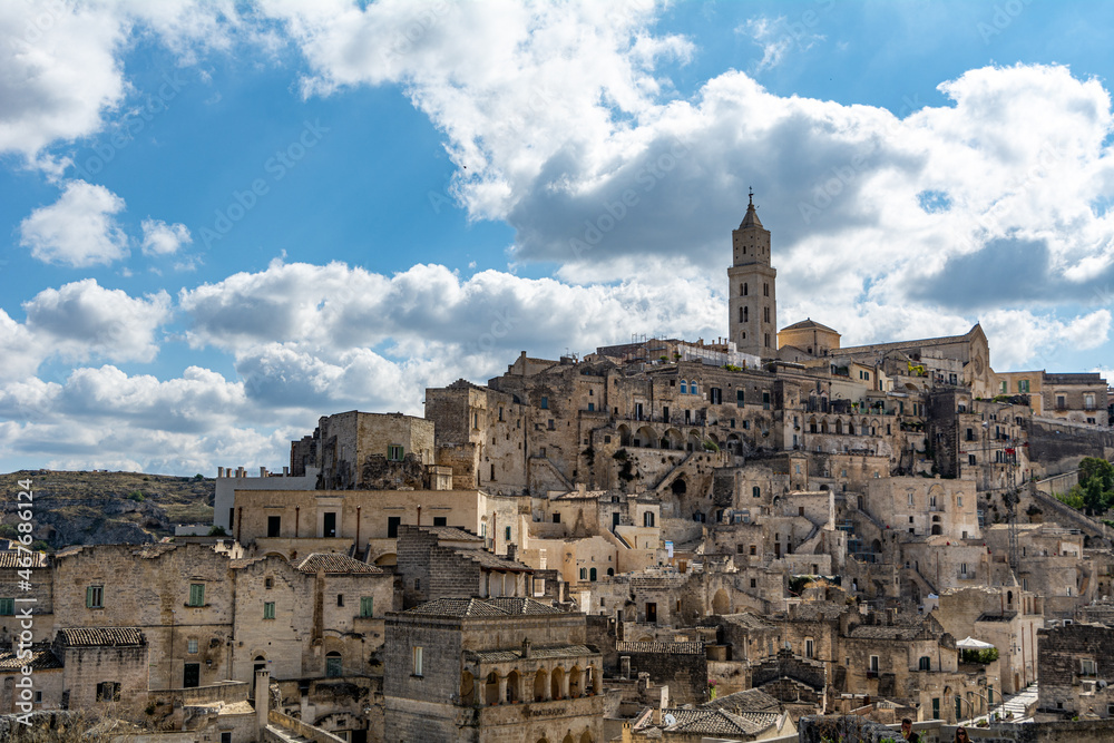 Panoramic view of the historic old town of Matera in southern Italy. Matera was the European Capital of Culture in 2019.