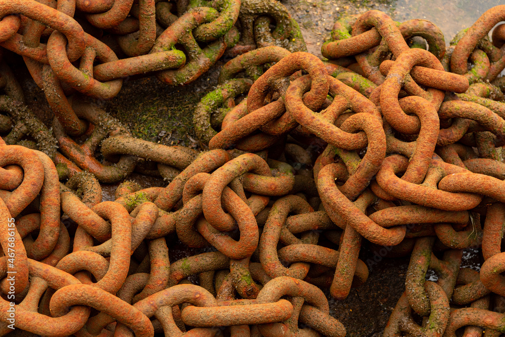 large old rusty chain links at a dock Falmouth, Cornwall large old rusty chain links at a dock Falmouth, Cornwall
