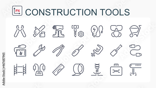 A set of vector illustrations, icons from a thin line. Construction tools.