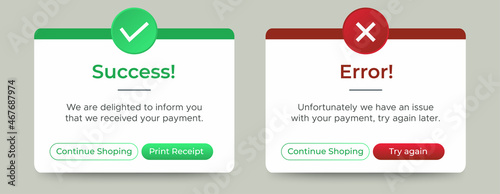 Payment message popup window ui design with button for mobile and web. Vector EPS
