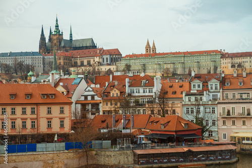 City castle and Charles bridge, Prague in cloudy weather