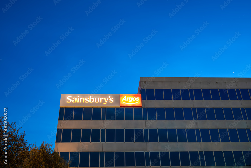 Milton Keynes,EnglandSeptember 2021 Sainsburys and Argos office at