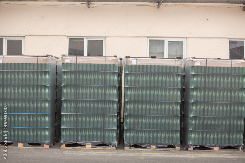Glass factory. Industrial process of glass production Glass factory. Industrial process of glass production