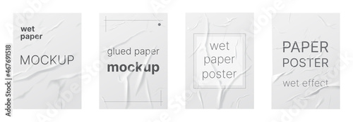 Fotografie, Obraz Wet paper with wrinkles, blank crumpled effect texture set vector illustration