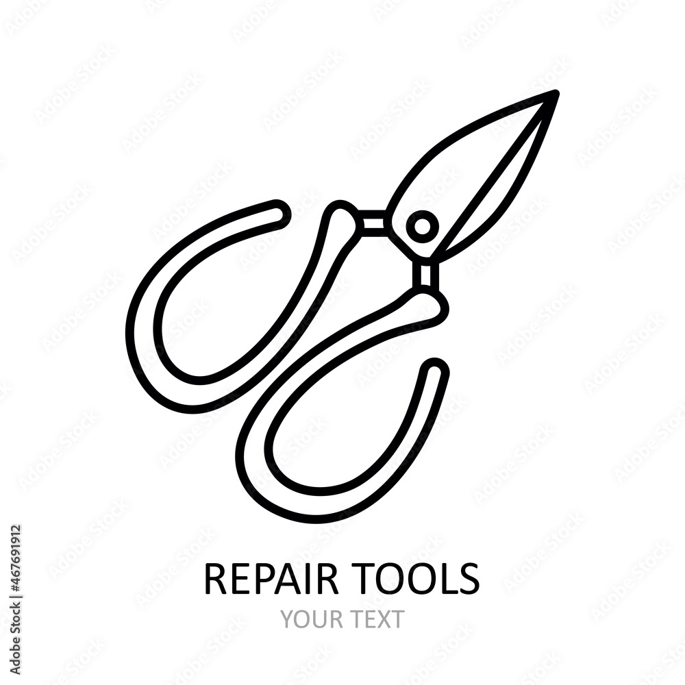 Vector icon with repair tool - scissors. Outline black graphic.