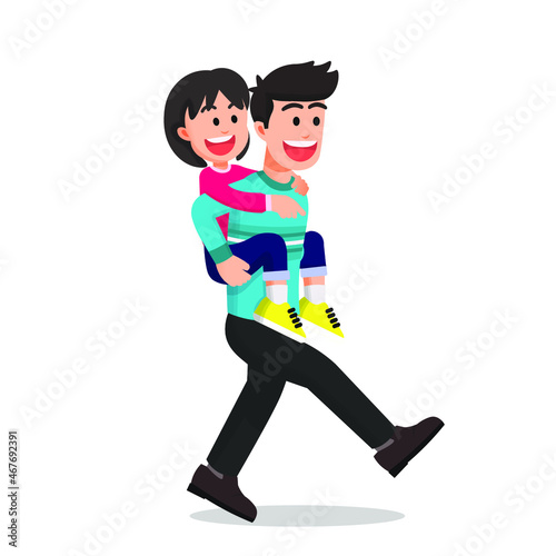 Father gives piggyback to his daughter 