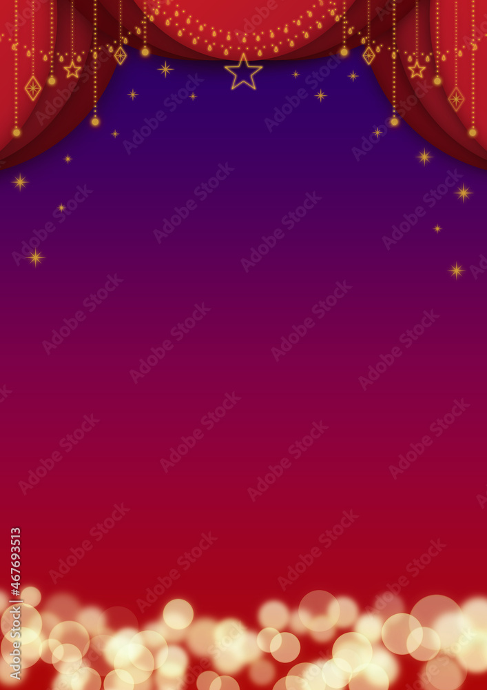 Stage　curtain＆stars　赤いカーテンと星空のステージ　玉ボケ　紫と赤紫　玉ボケ