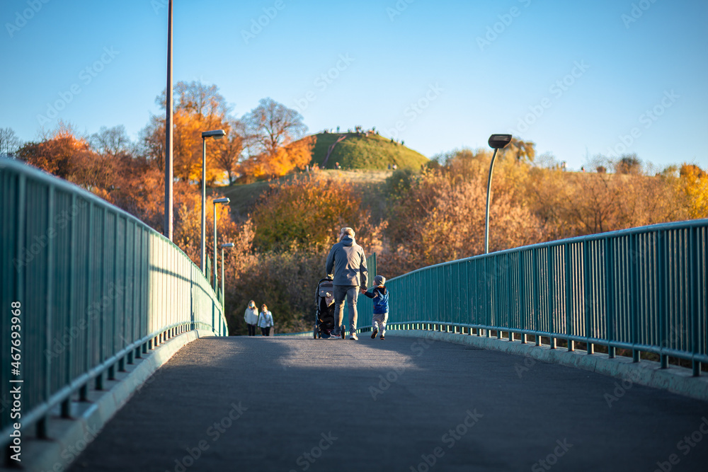 Scenic pathway to Krakus Mound in autumn colors