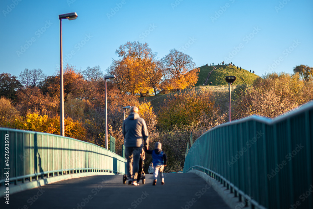 Scenic pathway to Krakus Mound in autumn colors