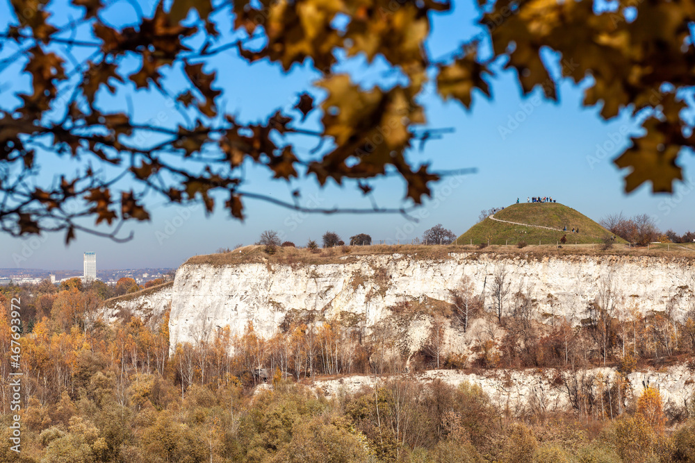 Krakus Mound also called the Krak Mound in fall colors at sunset
