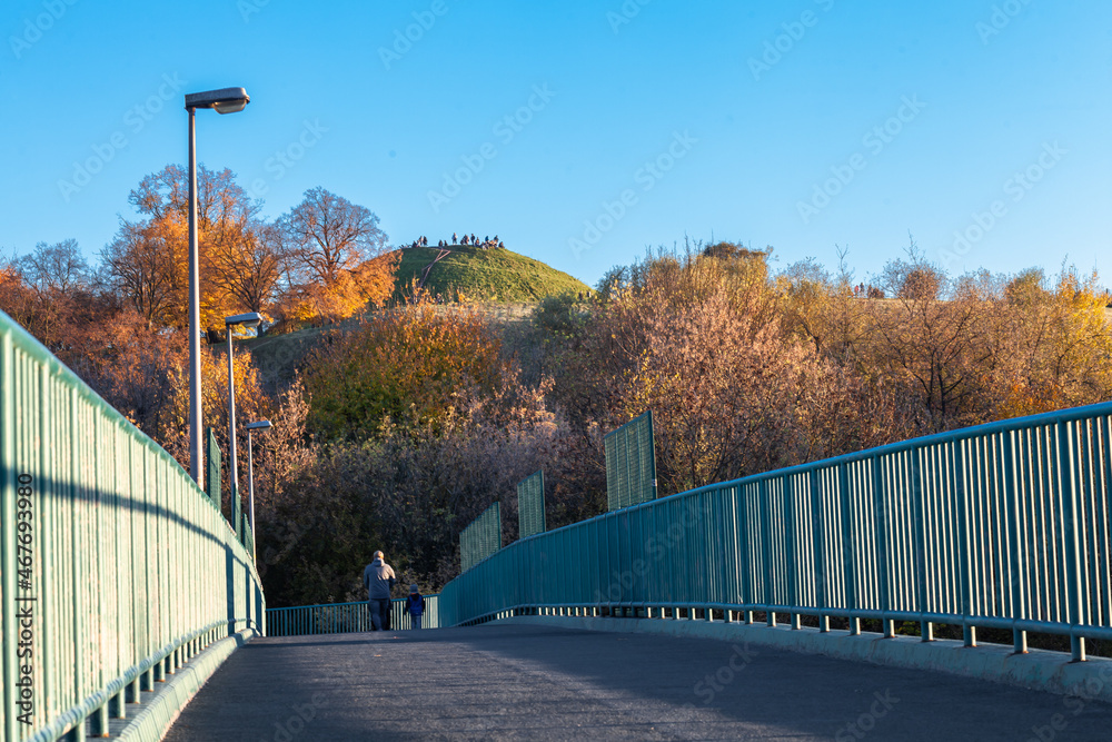 Scenic pathway to Krakus Mound in autumn colors