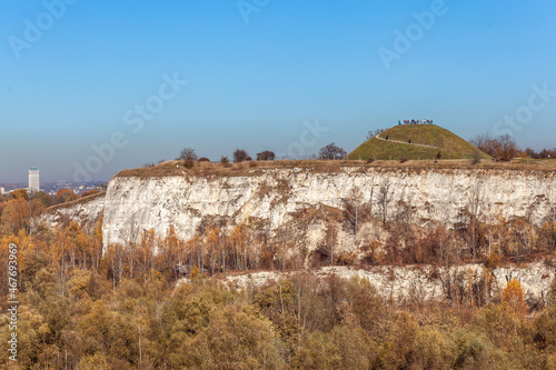 Obraz na płótnie Krakus Mound also called the Krak Mound in fall colors at sunset w salonie