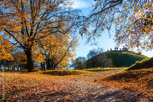 Scenic pathway to Krakus Mound in autumn colors