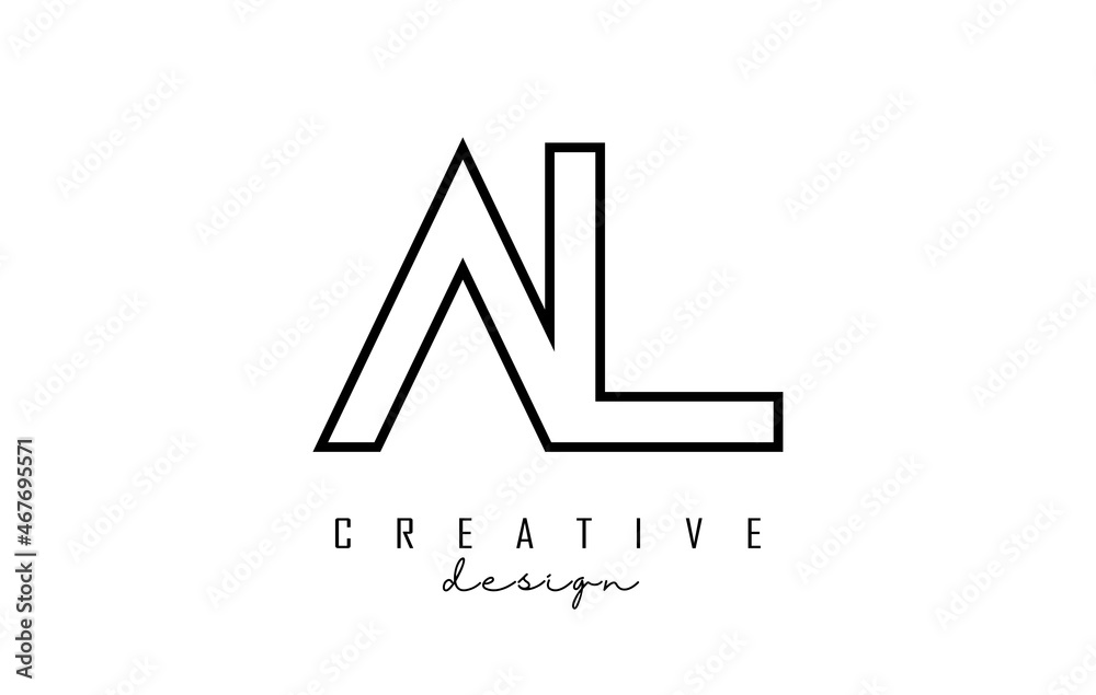 Outline AL letters logo with a minimalist design. Geometric letter logo. Outline AL letters logo with a minimalist design. Geometric letter logo.